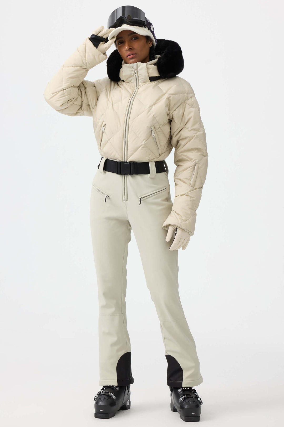 Women's Beige Durable Mini-flare Leggings One-Piece Ski Suit