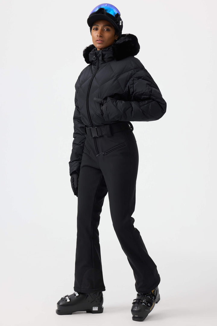 Women's Black Durable Mini-flare Leggings One-Piece Ski Suit