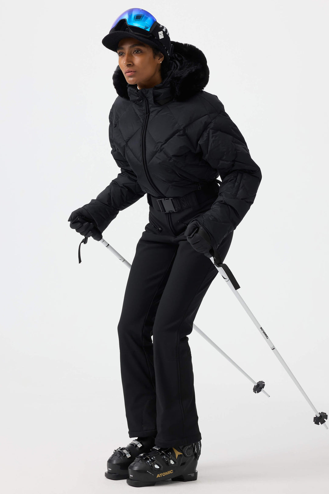 Women's Black Durable Mini-flare Leggings One-Piece Ski Suit