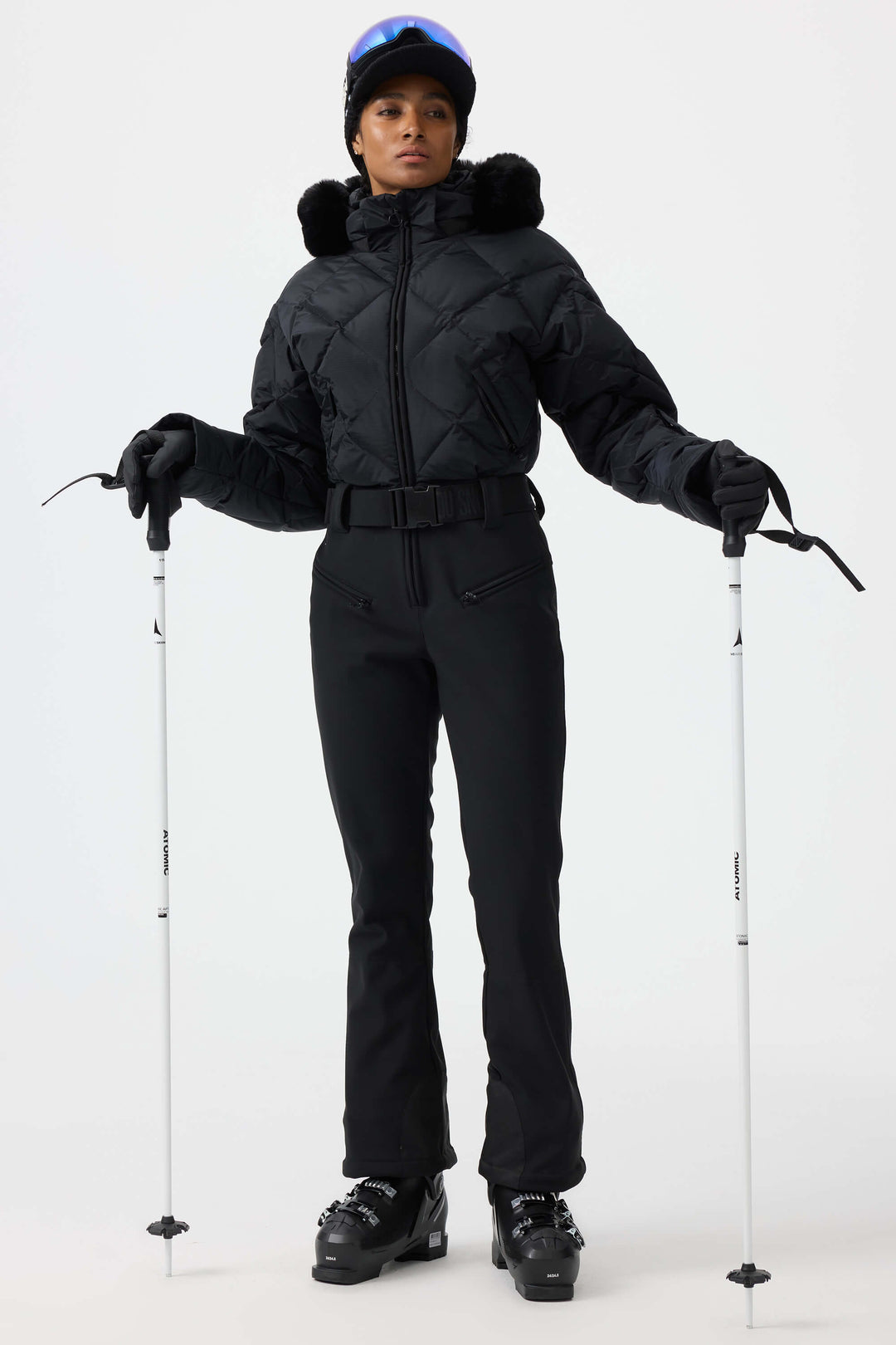 Women's Black Durable Mini-flare Leggings One-Piece Ski Suit