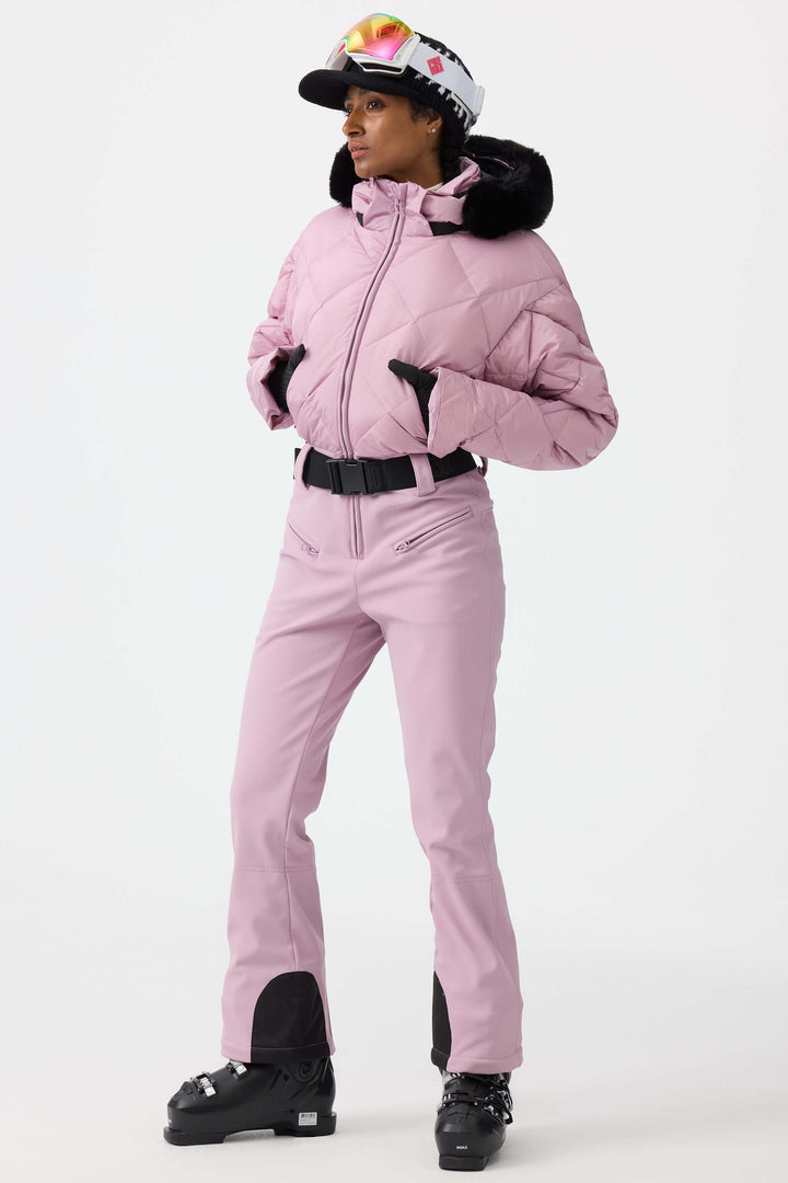 Women's Pink Durable Mini-flare Leggings One-Piece Ski Suit