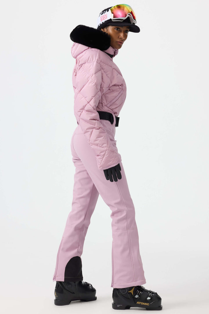 Women's Beige Durable Mini-flare Leggings One-Piece Ski Suit