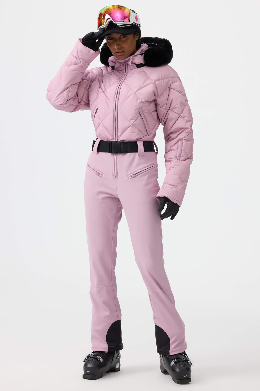 Women's Pink Durable Mini-flare Leggings One-Piece Ski Suit