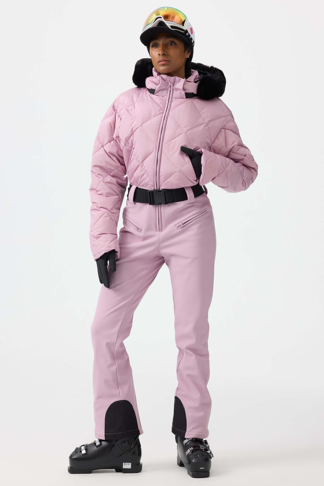 Women's Pink Durable Mini-flare Leggings One-Piece Ski Suit