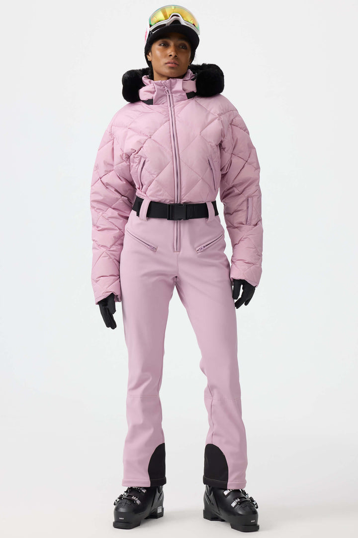 Women's Pink Durable Mini-flare Leggings One-Piece Ski Suit