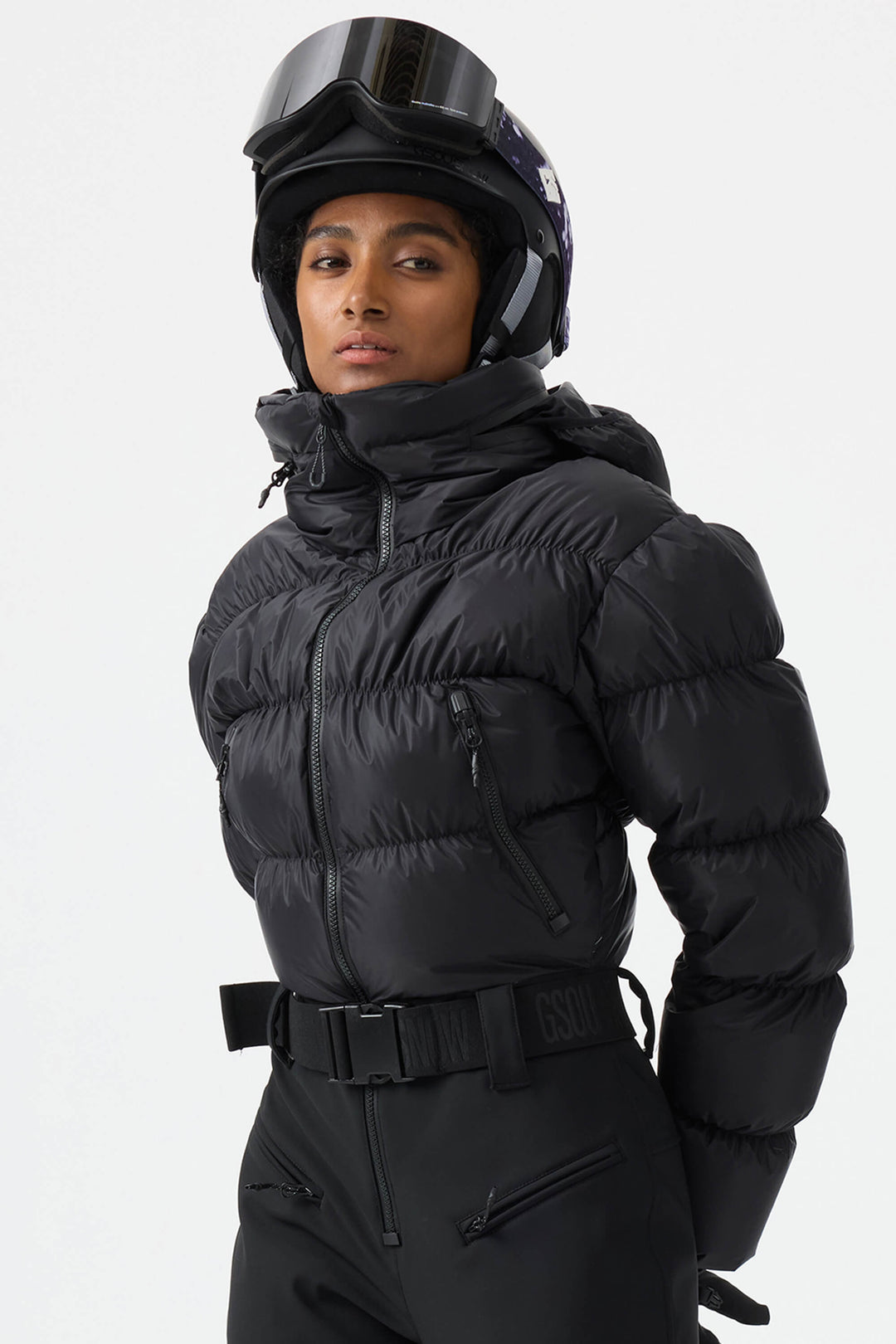 Women's Black Stain-resistant Down One-Piece Ski Suit