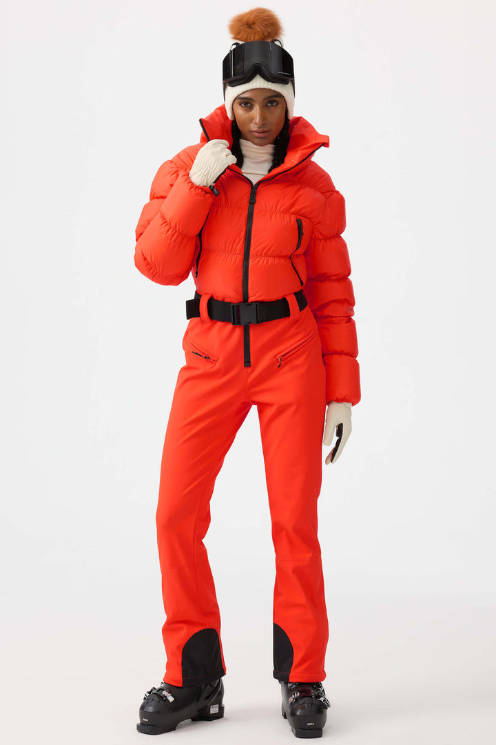 Women's White Stain-resistant Down One-Piece Ski Suit