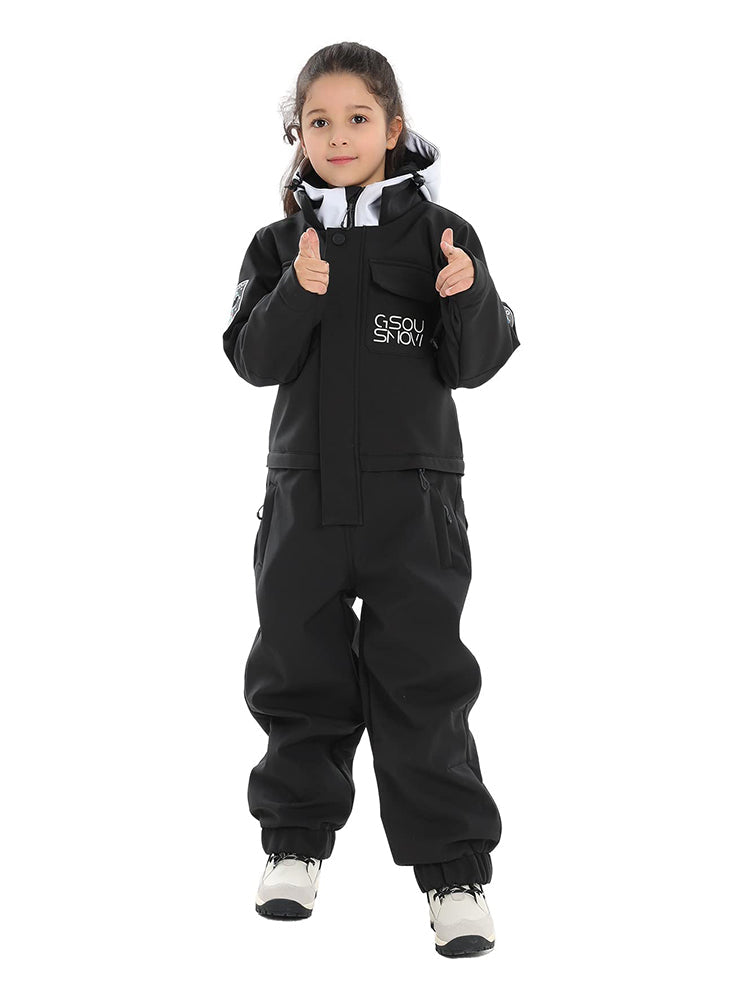 Gsou Snow Kid's Gelber Skianzug, einteiliger Schneeanzug, wasserdichter Skioverall 