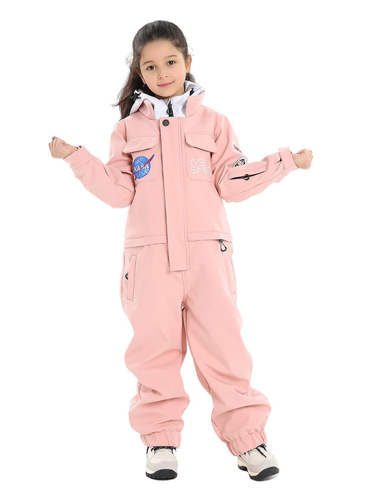 Gsou Snow Kid's Gelber Skianzug, einteiliger Schneeanzug, wasserdichter Skioverall 