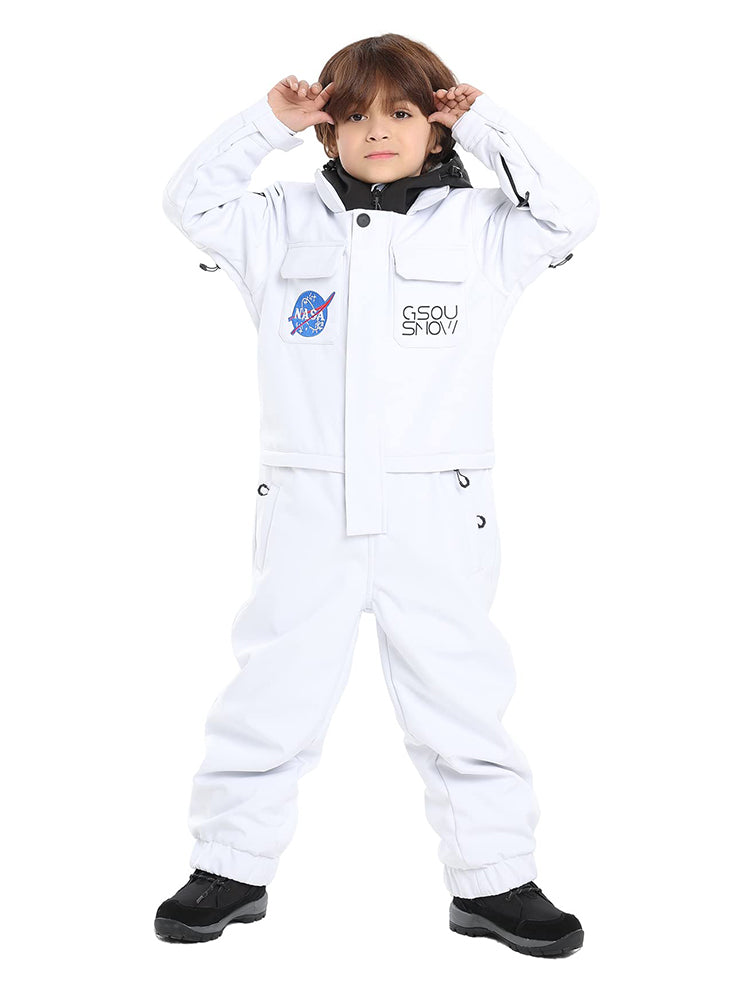 Gsou Snow Kid's Gelber Skianzug, einteiliger Schneeanzug, wasserdichter Skioverall 