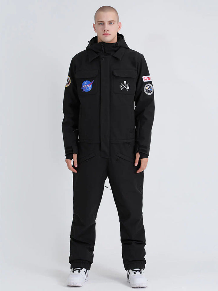 Men's Pink Breathable Multi-Pocket Loose-Fit One-Piece Snow Suits