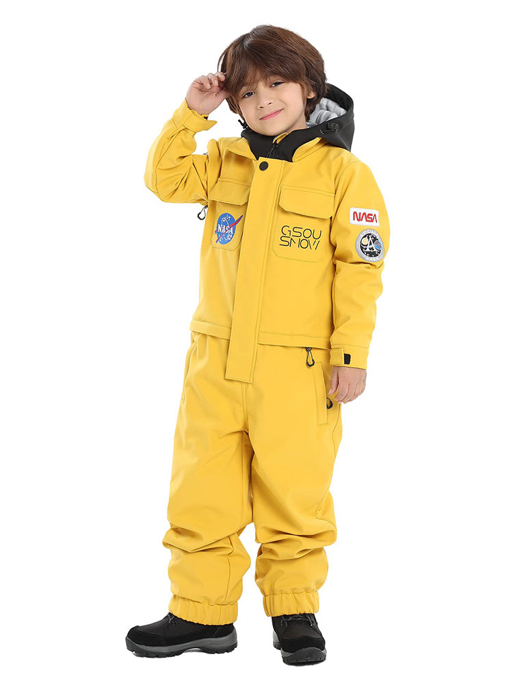 Gsou Snow Combinaison de ski jaune pour enfant Combinaison de neige une pièce Combinaison de ski imperméable 