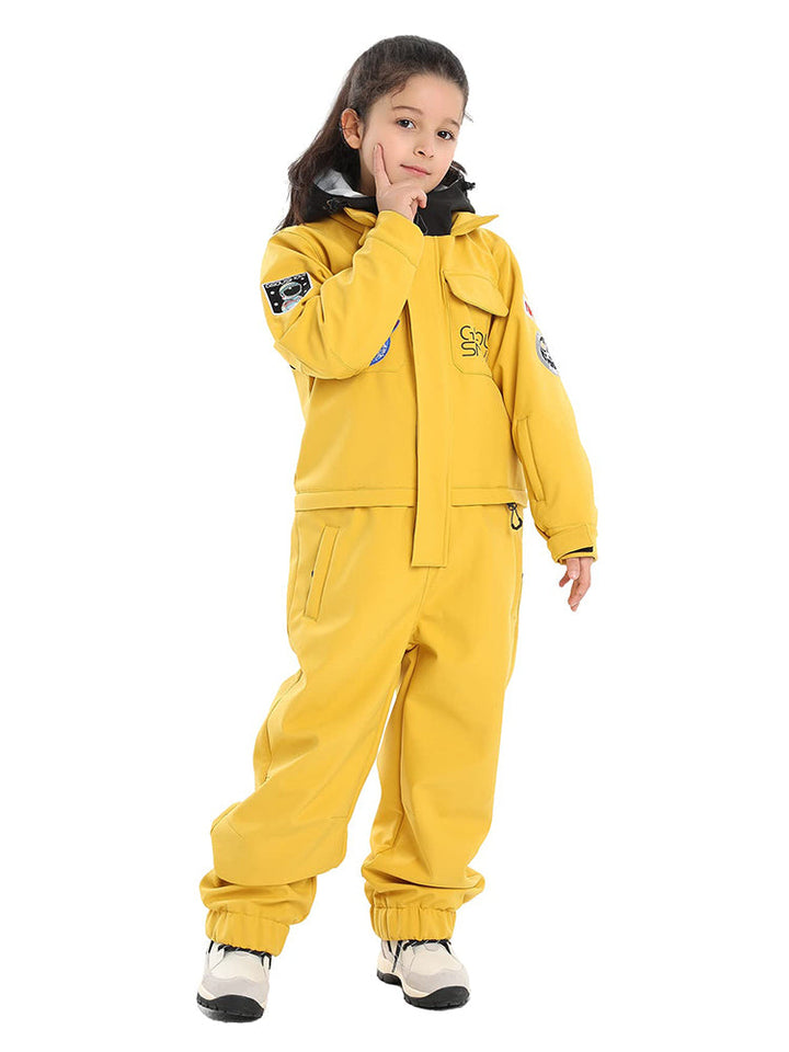 Gsou Snow Combinaison de ski jaune pour enfant Combinaison de neige une pièce Combinaison de ski imperméable 