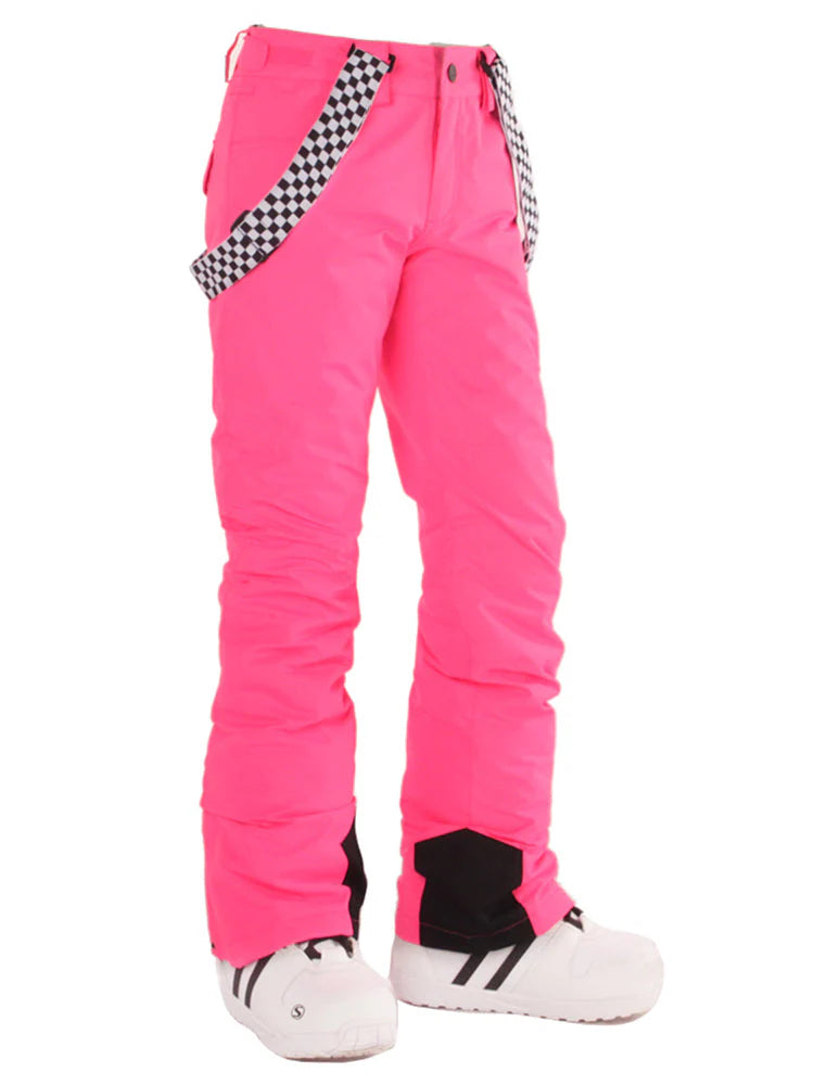 Women's Black Flare Snow Pants with Checkered Suspenders