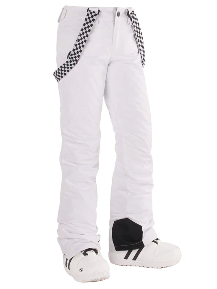 Women's Black Flare Snow Pants with Checkered Suspenders