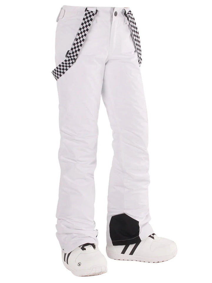 Women's Neon Pink Flare Snow Pants with Checkered Suspenders