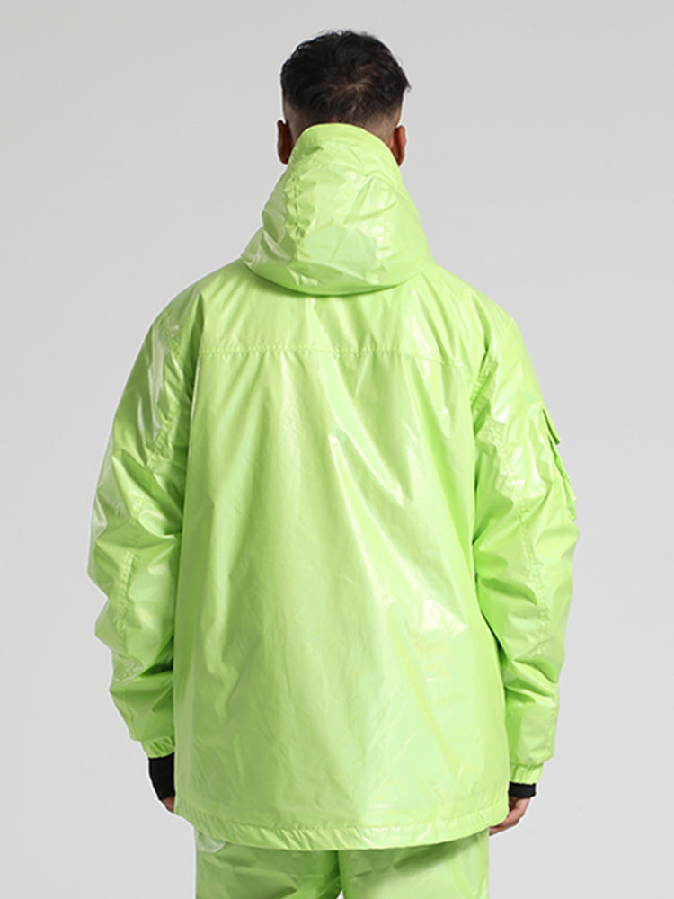 Men's Lime Green Multi-Pocket Glossy Insulated Waterproof Snow Jackets