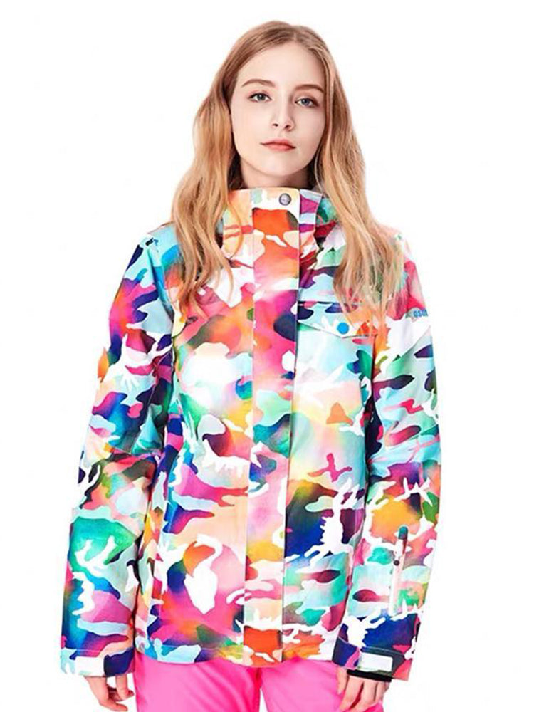 Women's Vibrant Camo Insulated Snow Jackets With Removable Hoodie