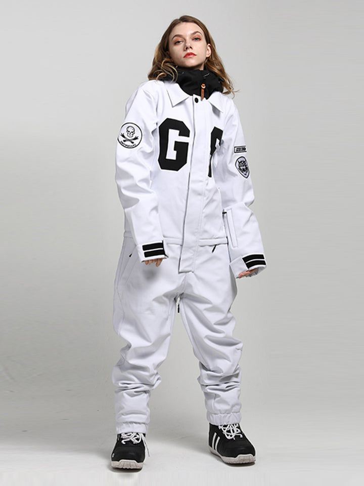 Gsou Snow Women's White Winter Young Fashion 15K Waterproof One Piece Snowboard Suits