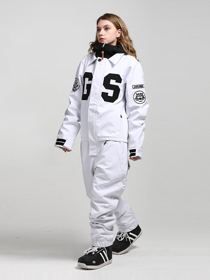 Gsou Snow Combinaison de snowboard une pièce imperméable 15 K pour femme Blanc Hiver Jeune Mode