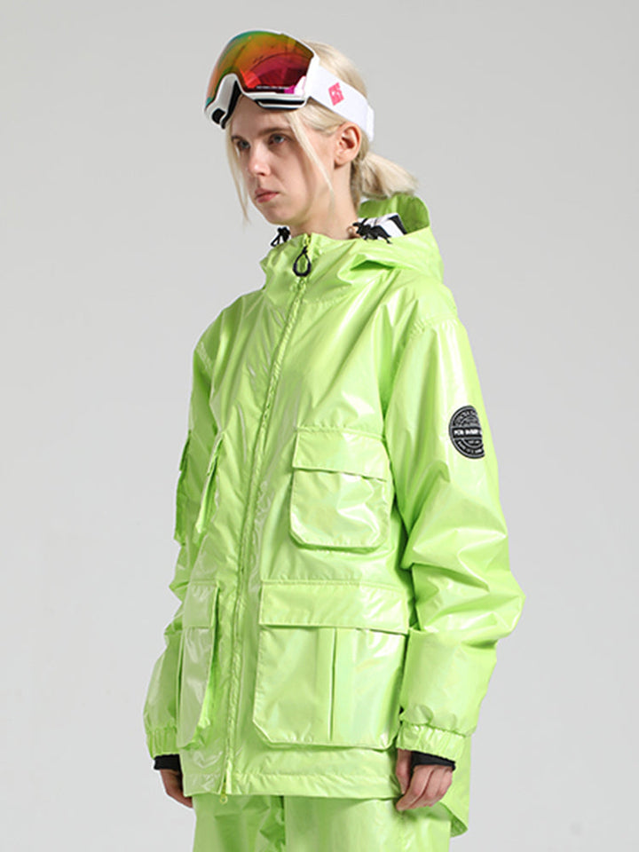 Women's Mint Multi-Pocket Glossy Insulated Waterproof Snow Jackets