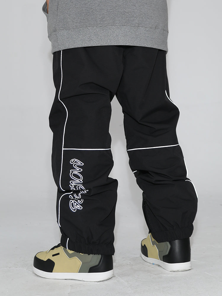 Women's Dark Green Contrast Stitching Straight-Leg Snow Pants