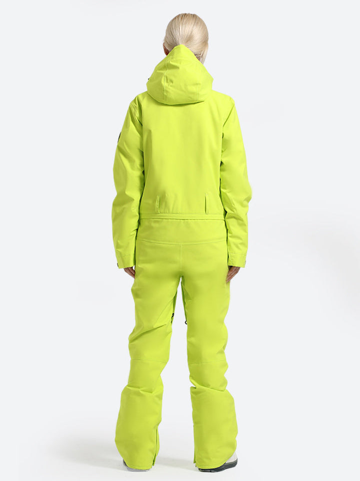 Women's Neon Green Waterproof-breathable One-Piece Ski Suits