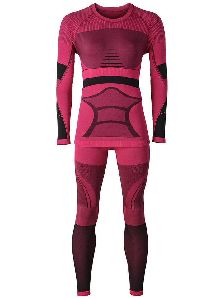 Gsou Snow Ensemble de sous-vêtements thermiques de ski pour femme Rouge d'hiver Évacuation Séchage rapide