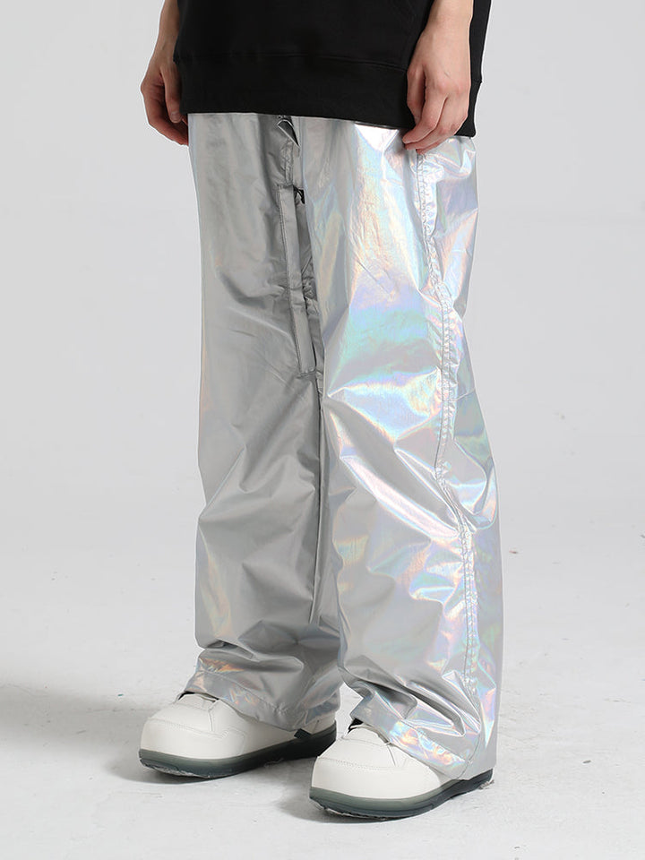 Women's Silver Stylish Glossy Waterproof Snow Pants