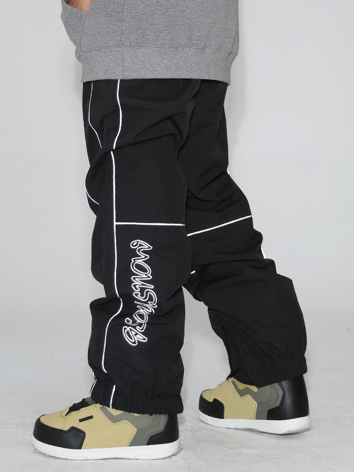 Women's Black Contrast Stitching Straight-Leg Snow Pants