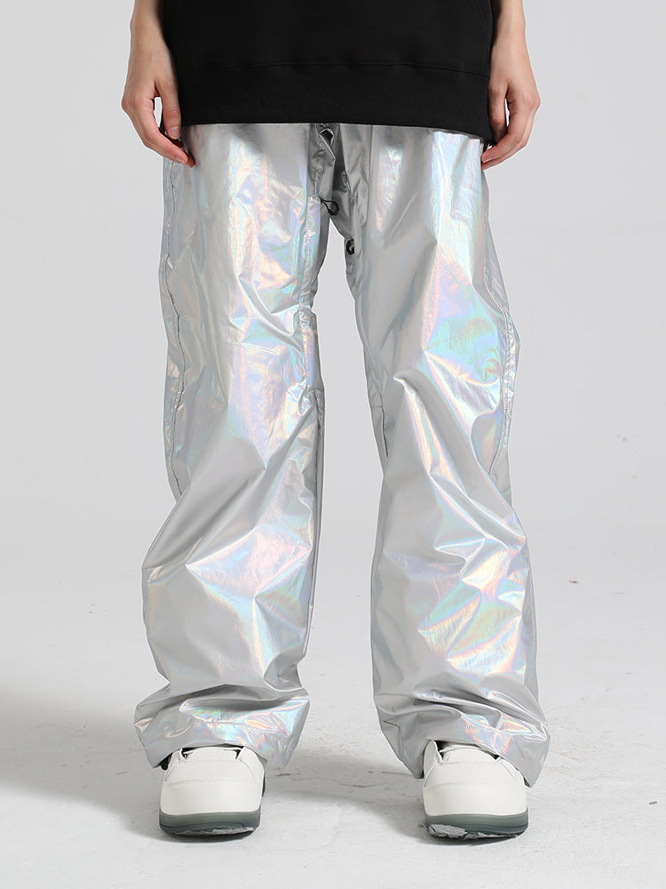 Men's Pink Stylish Glossy Waterproof Snow Pants