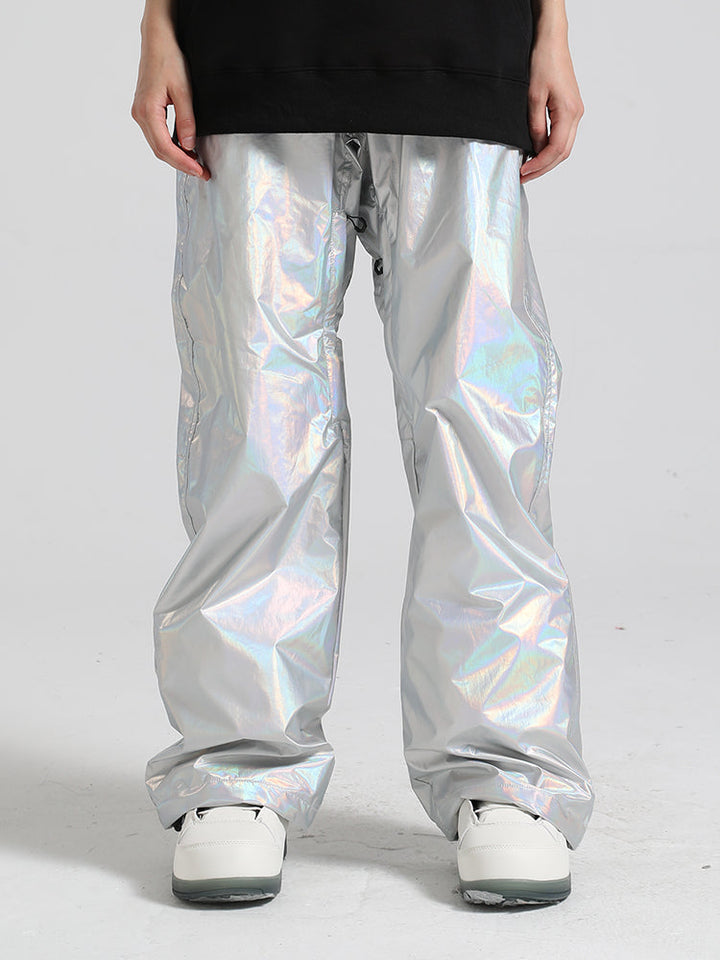 Women's Silver Stylish Glossy Waterproof Snow Pants