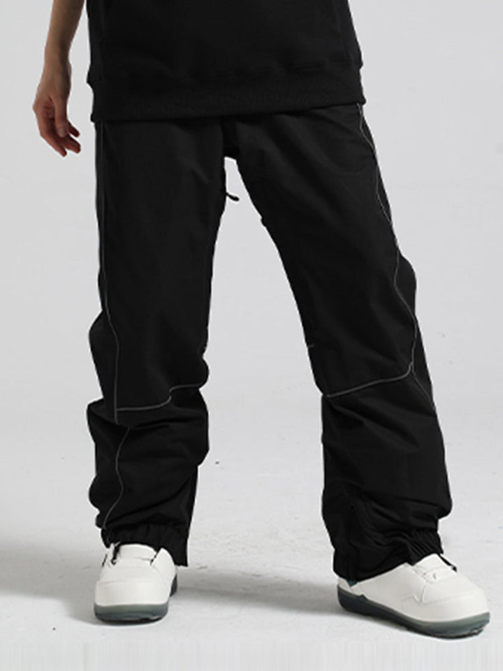 Women's Black Contrast Stitching Straight-Leg Snow Pants