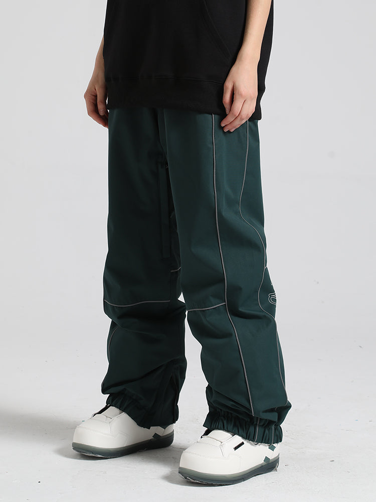 Women's Dark Green Contrast Stitching Straight-Leg Snow Pants