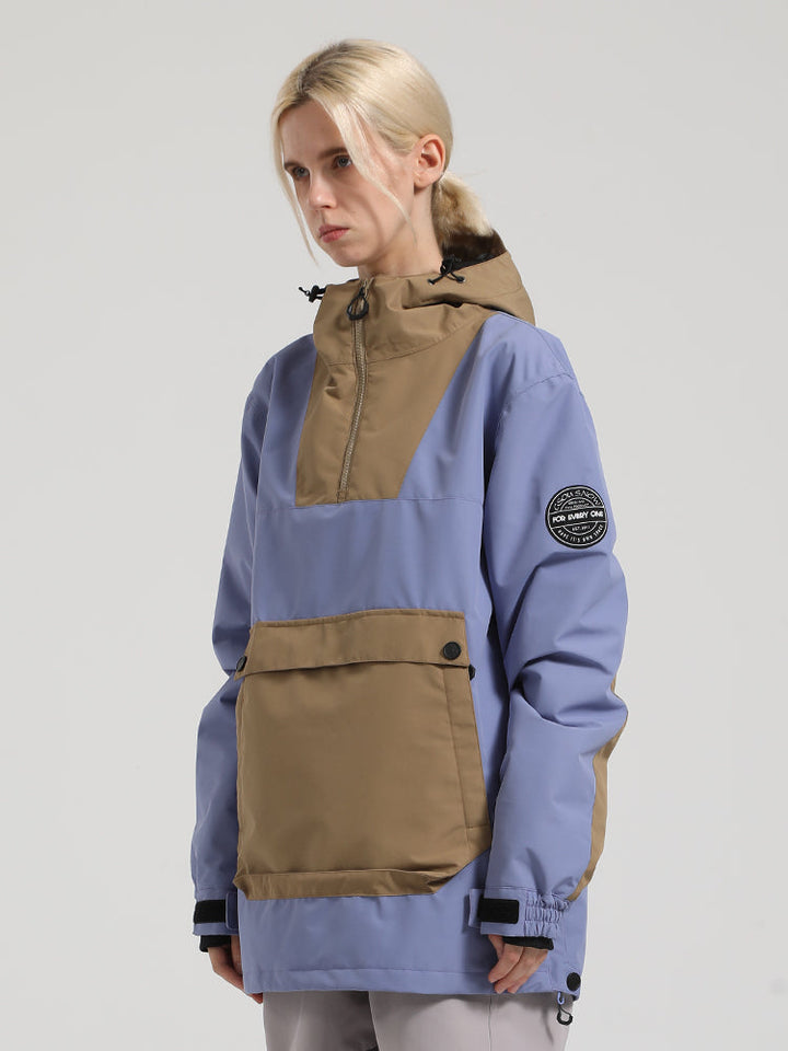 Women's Black & Brown Patchwork Kangaroo Pocket Snow Anoraks