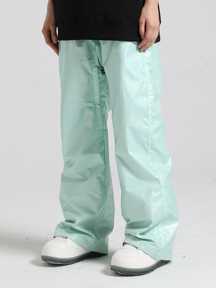 Men's Mint Green Stylish Glossy Waterproof Snow Pants