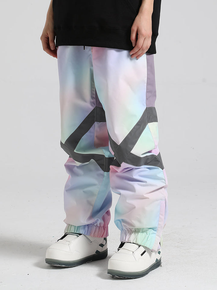 Gsou Snow Men's Loose Colorblock Reflective Ski Pants