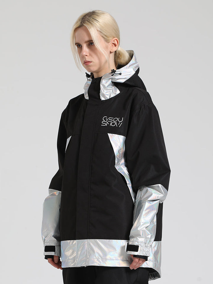 Women's Black & Pearl Silver Full-Zip Storm Flap Color-Block Insulated Snow Jacket