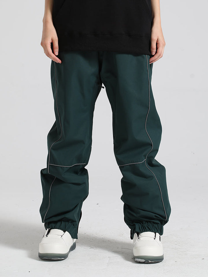 Men's Dark Green Contrast Stitching Straight-Leg Snow Pants