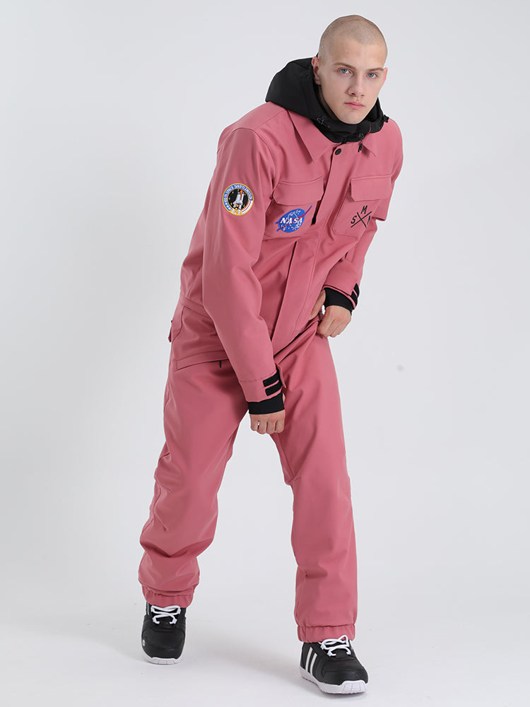 SMN Men's One Picece Pink Windproof Multi Pockets Snowboard Ski Suits ...