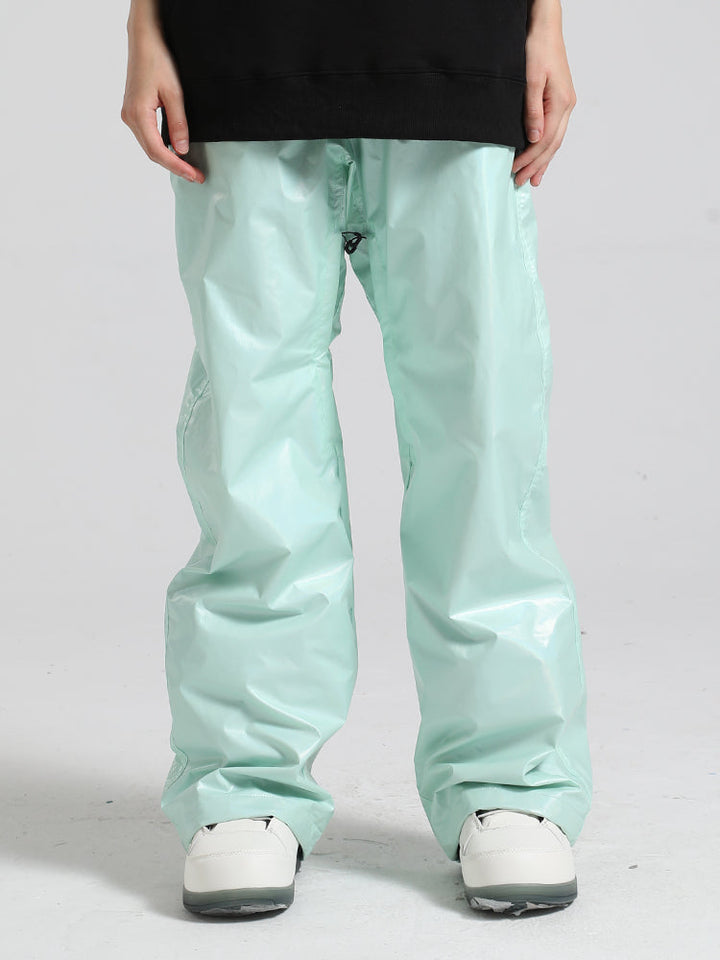 Women's Silver Stylish Glossy Waterproof Snow Pants