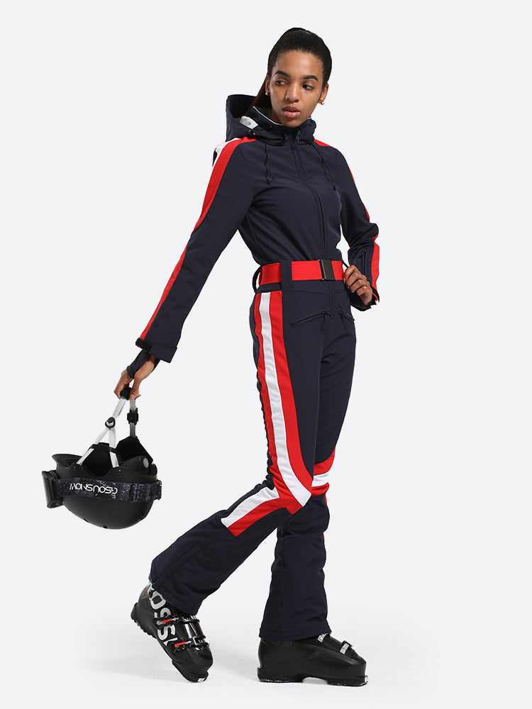 Women's White Stylish Athleticism One-Piece Ski Suit