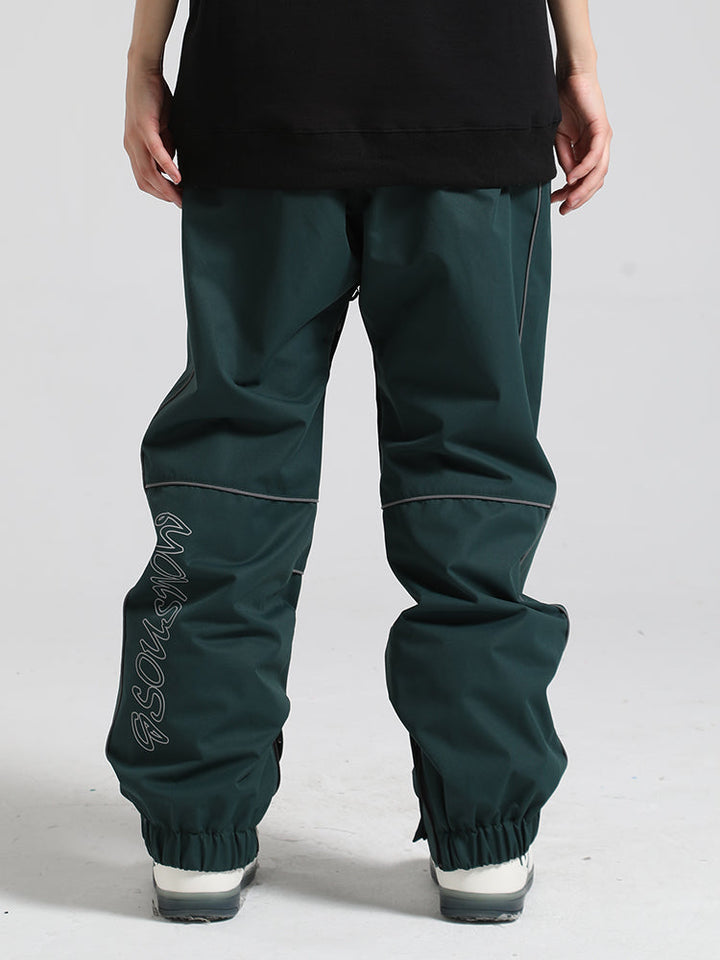 Women's Black Contrast Stitching Straight-Leg Snow Pants