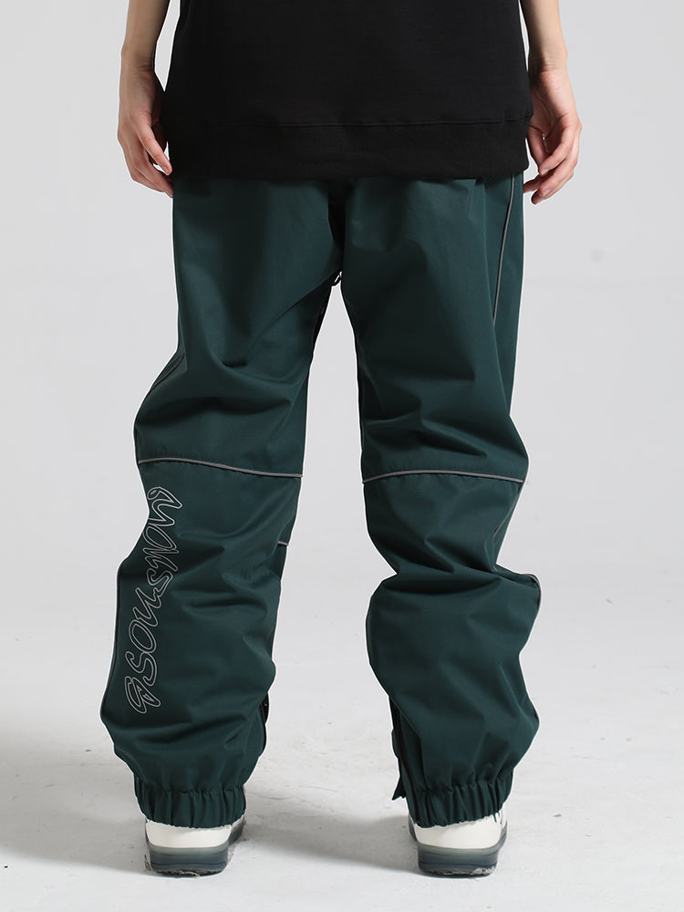 Men's Dark Green Contrast Stitching Straight-Leg Snow Pants