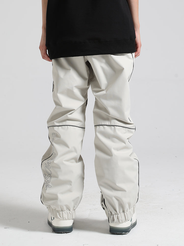 Women's Dark Green Contrast Stitching Straight-Leg Snow Pants