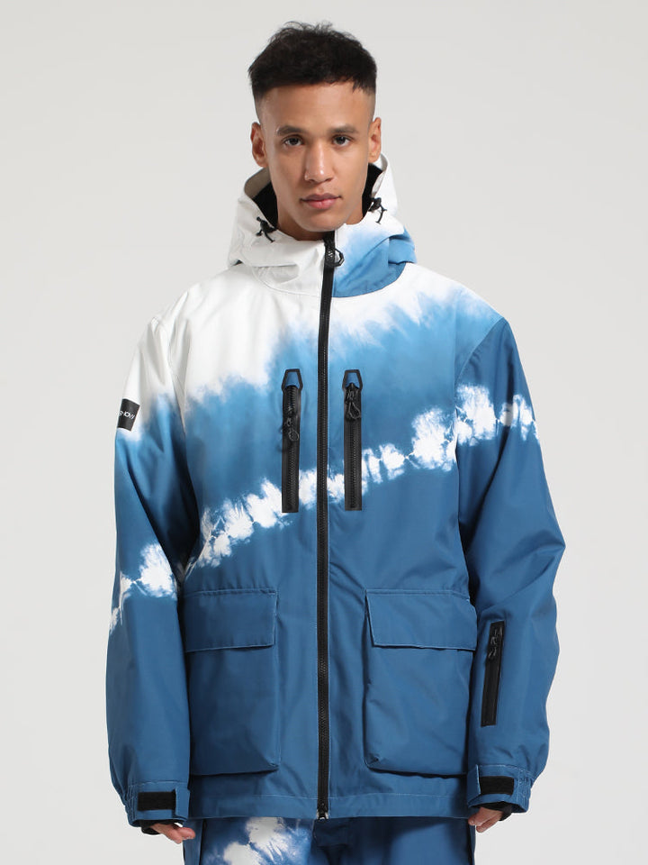 Men's Abstract Navy Fully Sealed Seam Two-Way Zipper Snow Jackets