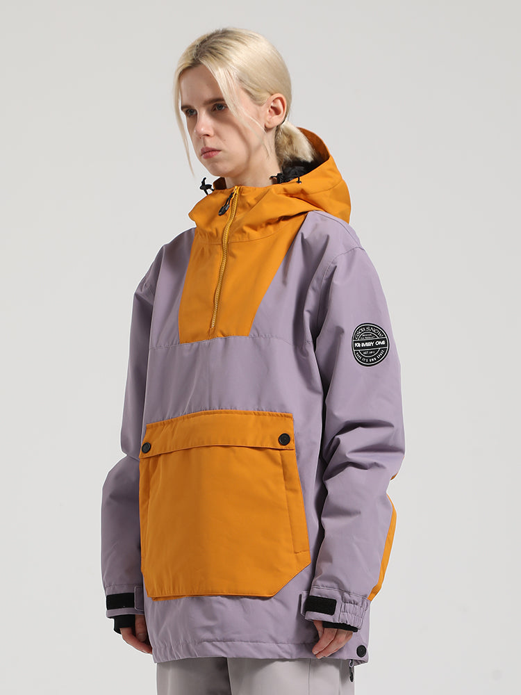 Women's Khaki & Beige Patchwork Kangaroo Pocket Snow Anoraks