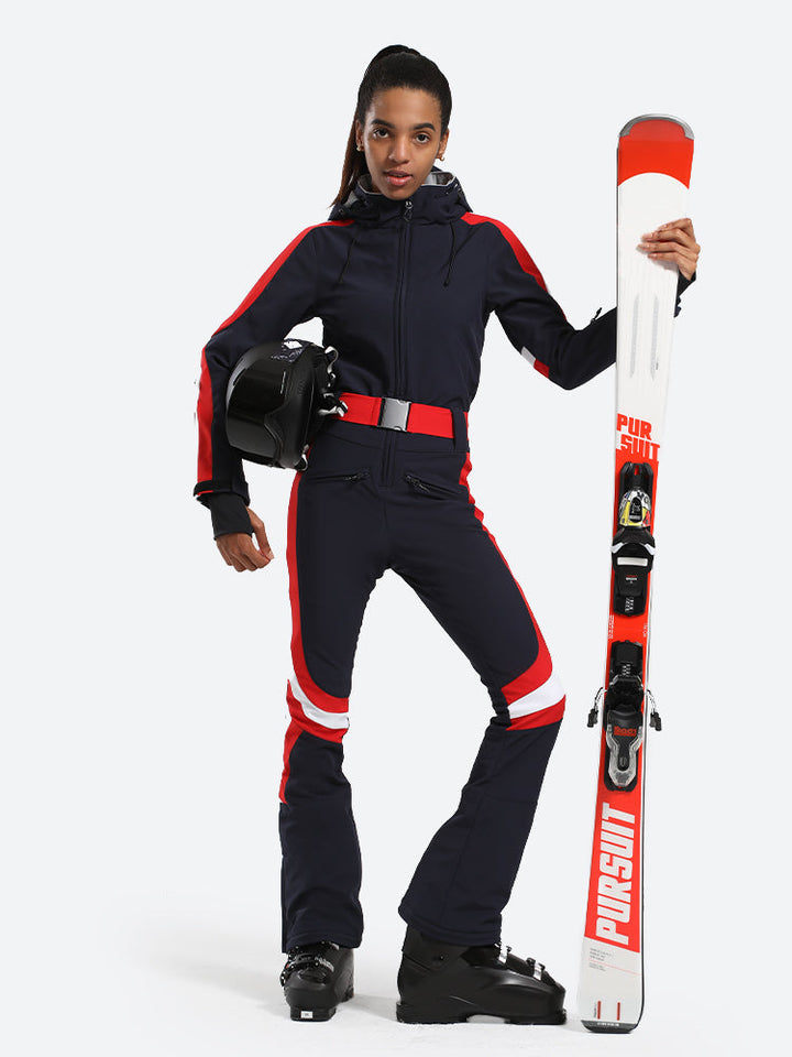 Gsou Snow Combinaison de ski une pièce à rayures verticales pour femme avec capuche 