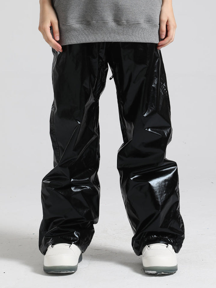 Men's Black Stylish Glossy Waterproof Snow Pants