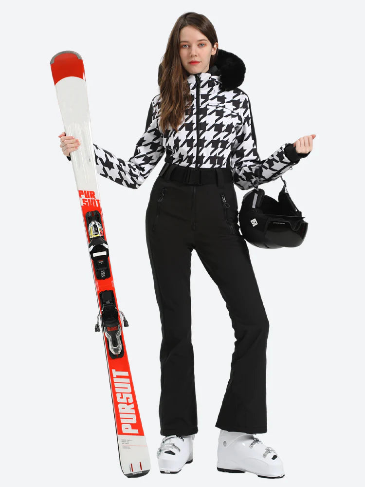 Gsou Snow Combinaison de ski une pièce en fausse fourrure pour femme 